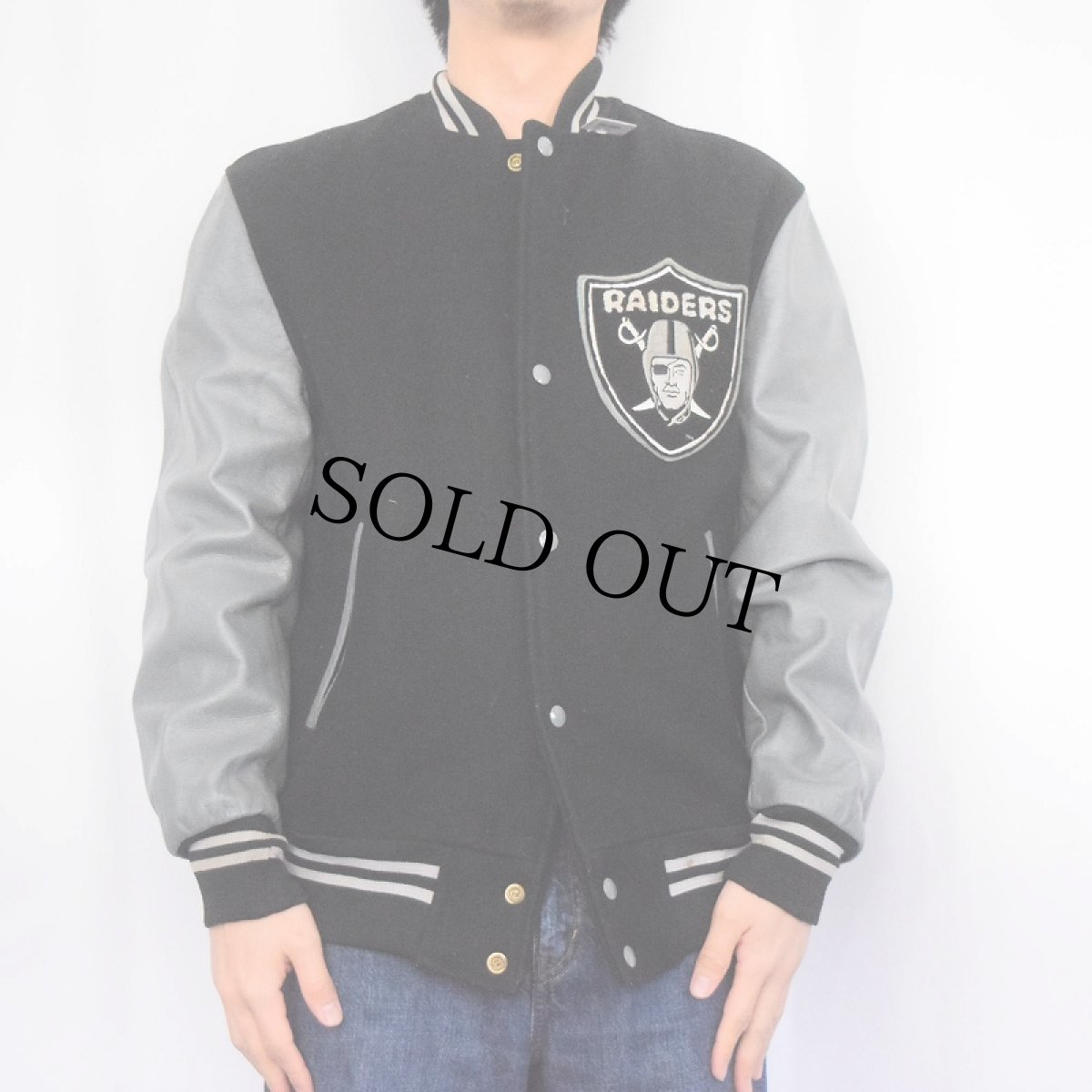 画像3: 80's NFL RAIDERS CANADA製 フットボールチーム レザー×ウールスタジャン M (3)