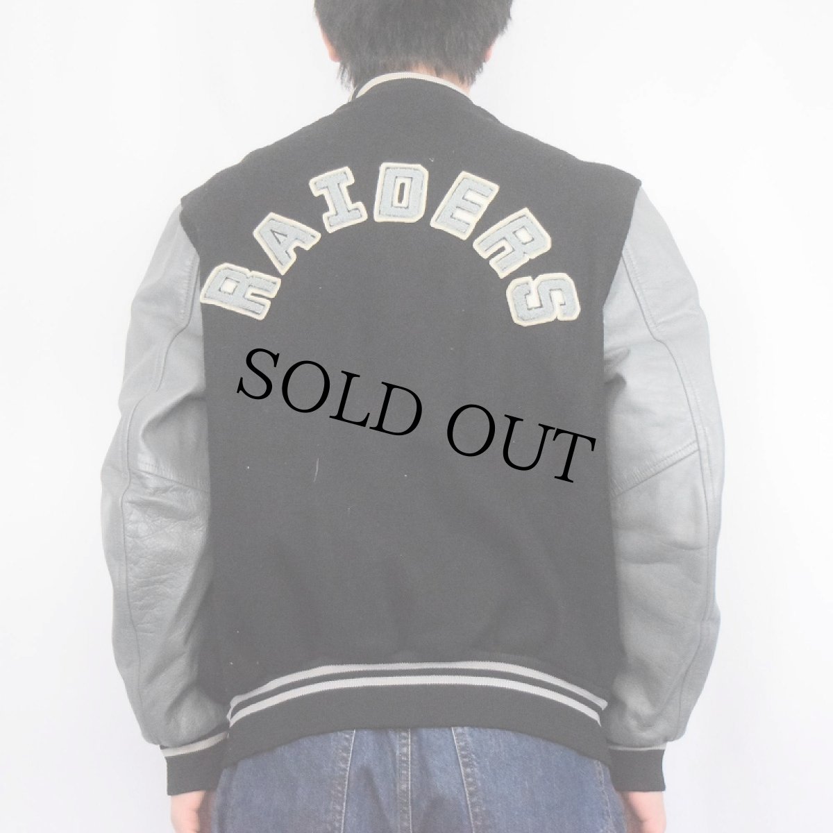 画像4: 80's NFL RAIDERS CANADA製 フットボールチーム レザー×ウールスタジャン M (4)