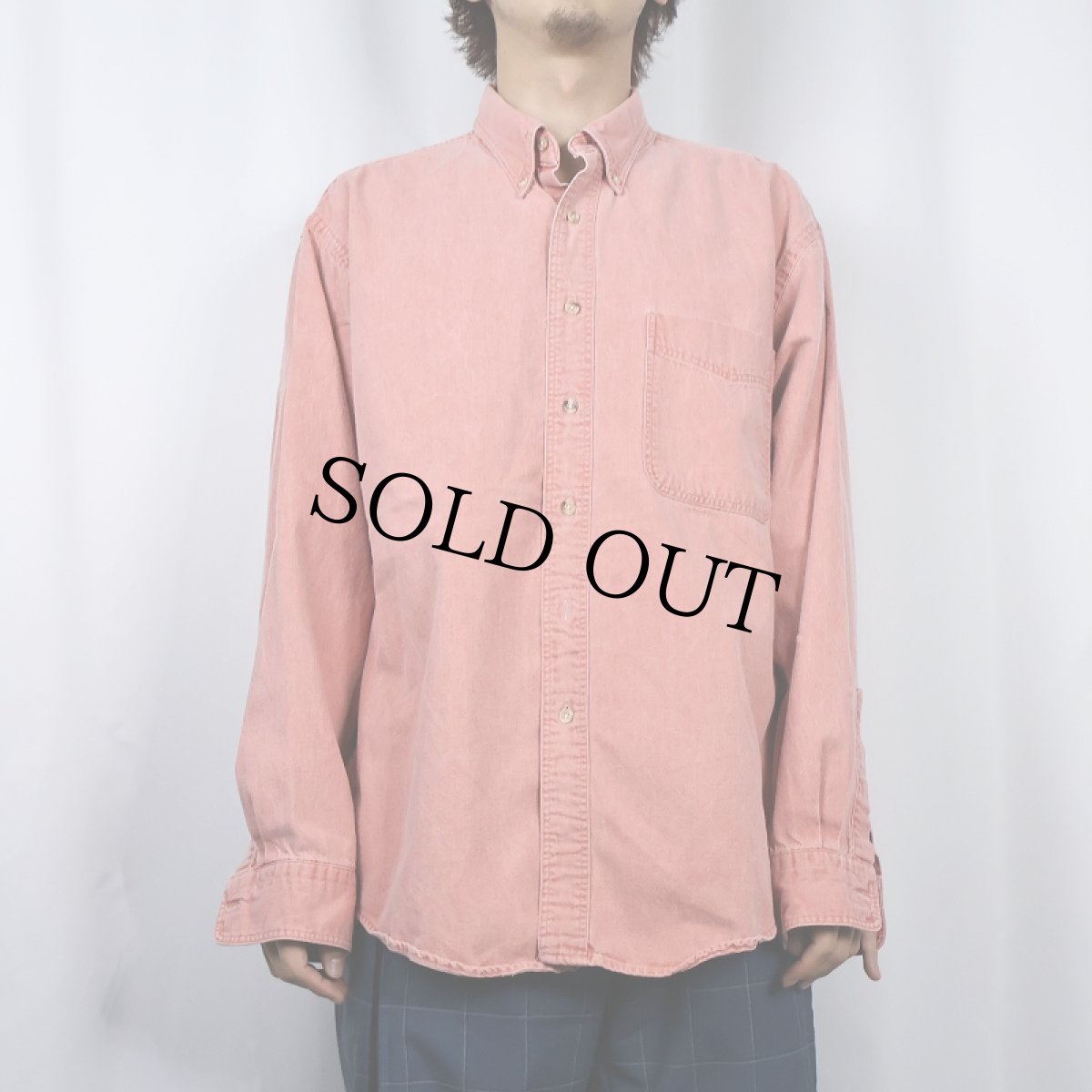 画像2: 90's LANDS' END USA製 コットンボタンダウンシャツ L (2)