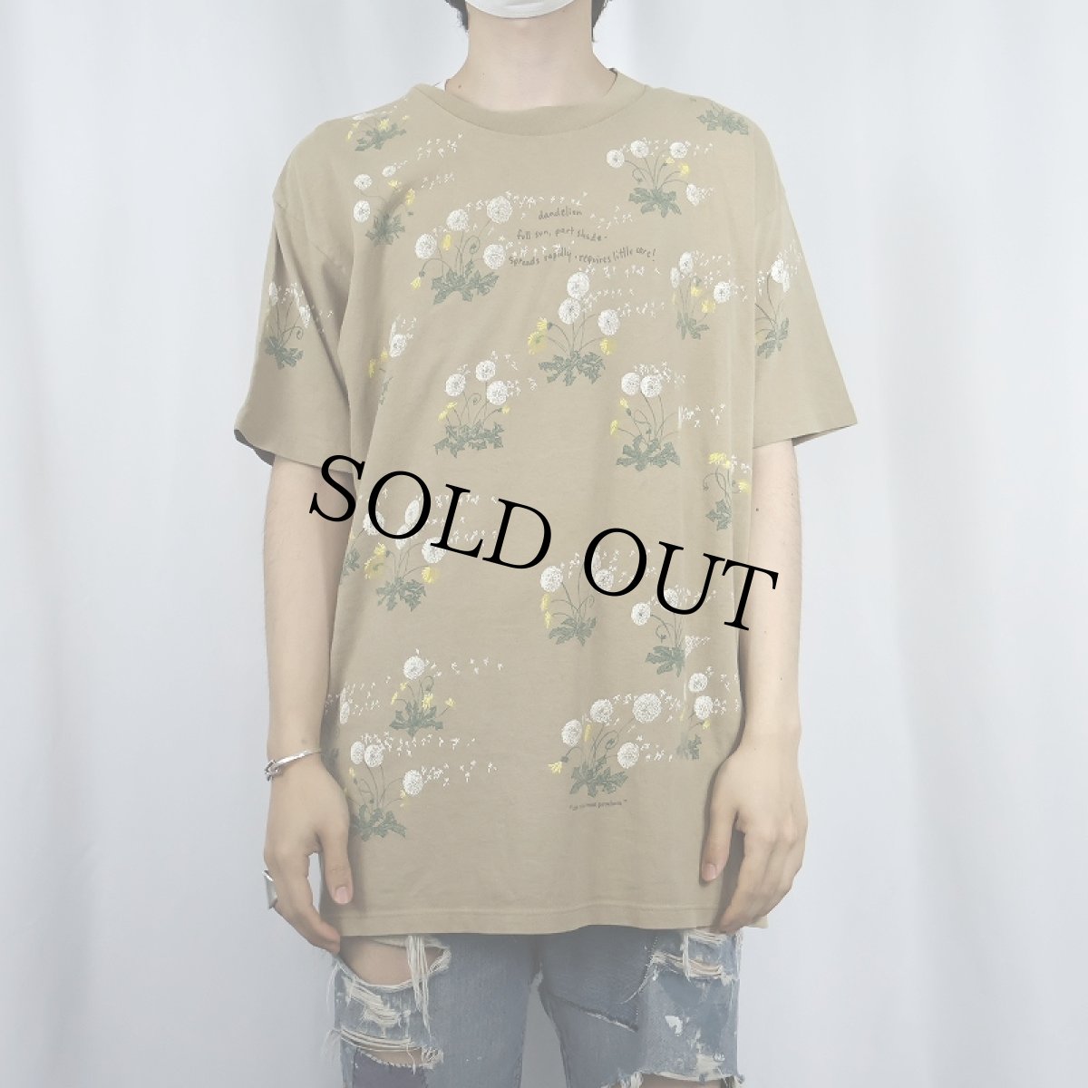 画像2: 90's rel-e-vant products USA製 タンポポ柄 プリントTシャツ L (2)