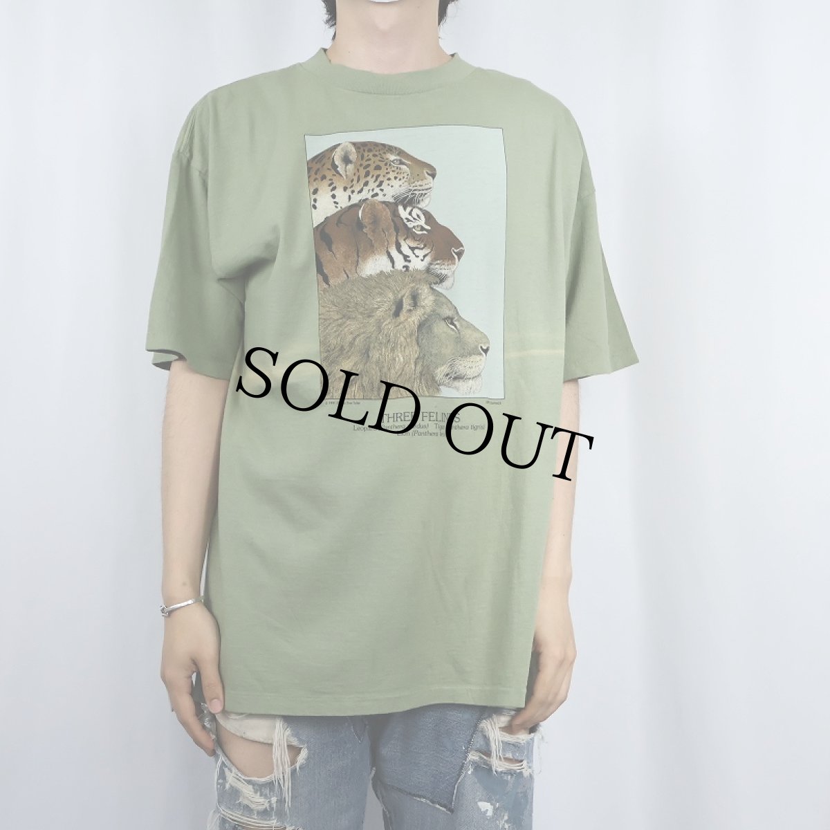 画像2: 90's Diana Dee Tyler LIBERTY GRAPHICS USA製 "THREE FELINES" プリントTシャツ L (2)