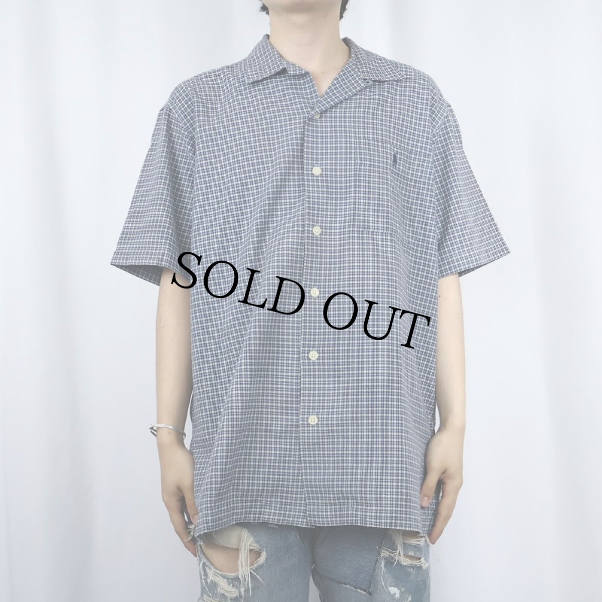 画像2: POLO Ralph Lauren "ADAMS" チェック柄 ロゴ刺繍 コットンオープンカラーシャツ M (2)