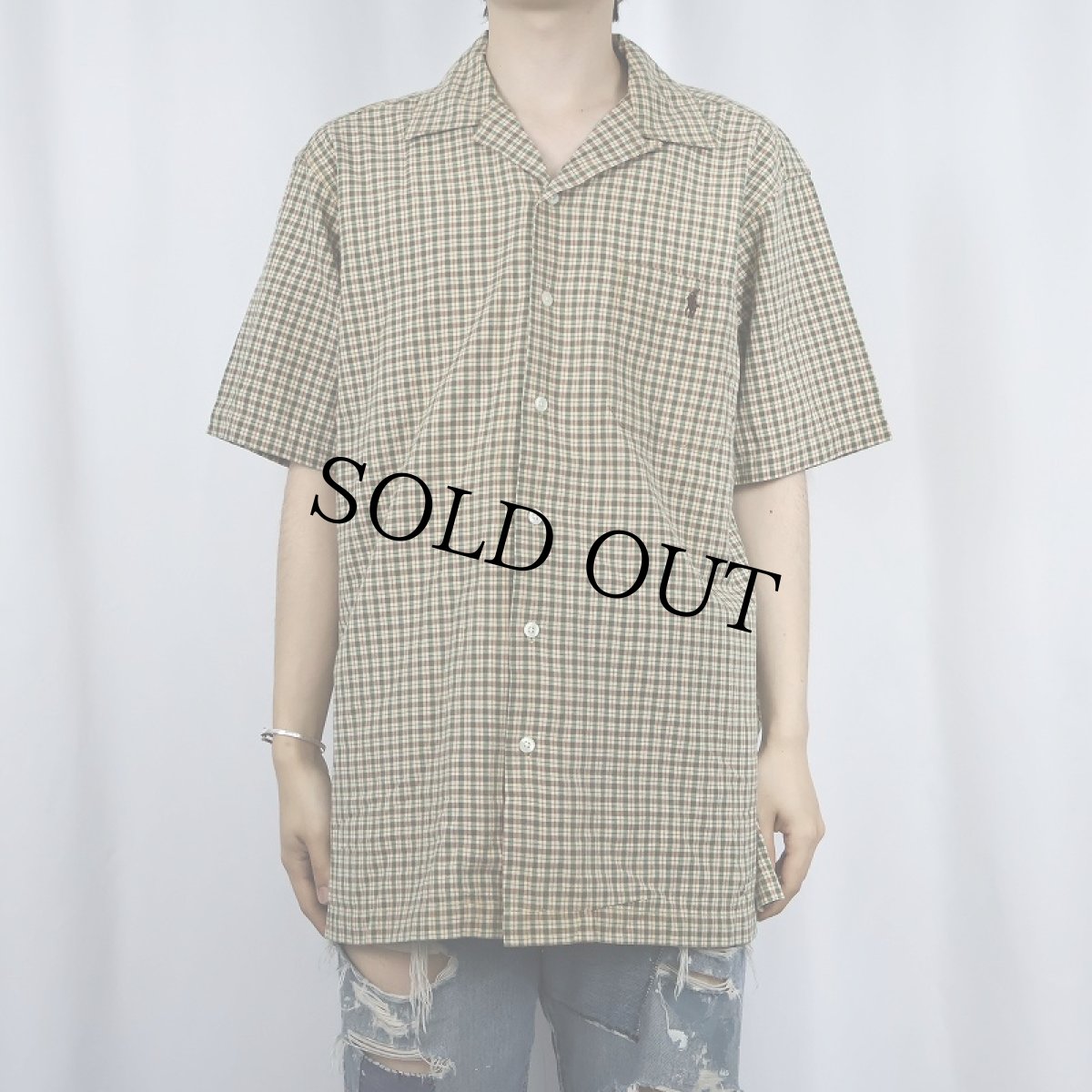画像3: POLO Ralph Lauren "ADAMS" チェック柄 ロゴ刺繍 コットンオープンカラーシャツ M (3)