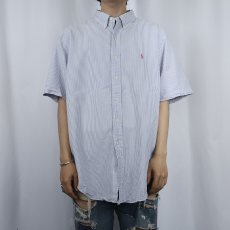 画像2: POLO Ralph Lauren "CLASSIC FIT" ストライプ柄 ロゴ刺繍 シアサッカーボタンダウンシャツ XL (2)