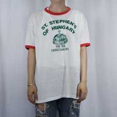画像2: 80's Hanes USA製 "ST.STEPHEN'S OF HUNGARY" 王冠プリント リンガーTシャツ XL (2)