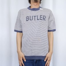画像2: 60's CHAMPION PRODUCTSタグ "BUTLER" 染み込みプリント ボーダー柄 半袖リンガースウェット (2)
