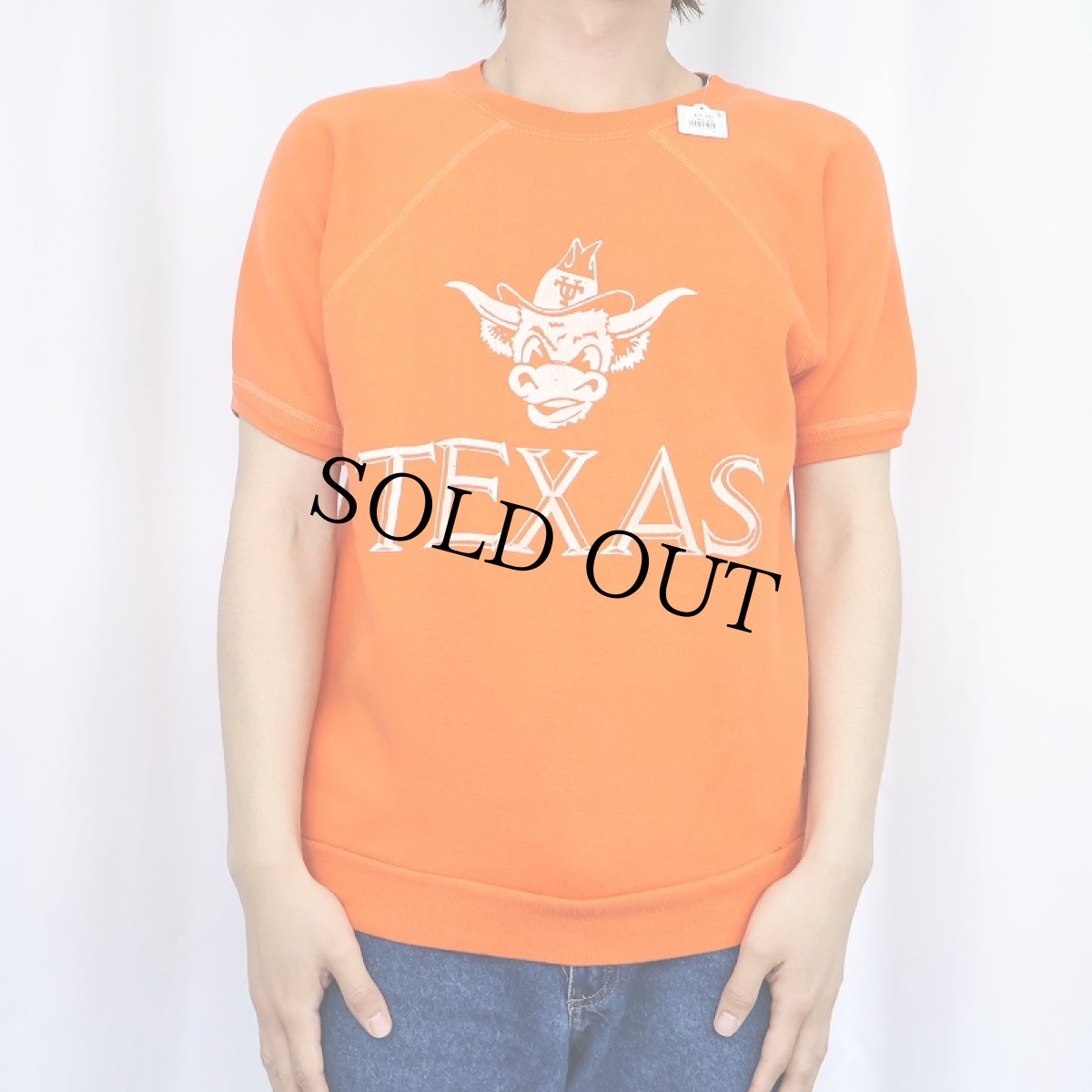 画像2: 60's TOWNCRAFT Penneys "TEXAS Longhorns" 半袖ラグランスウェット (2)