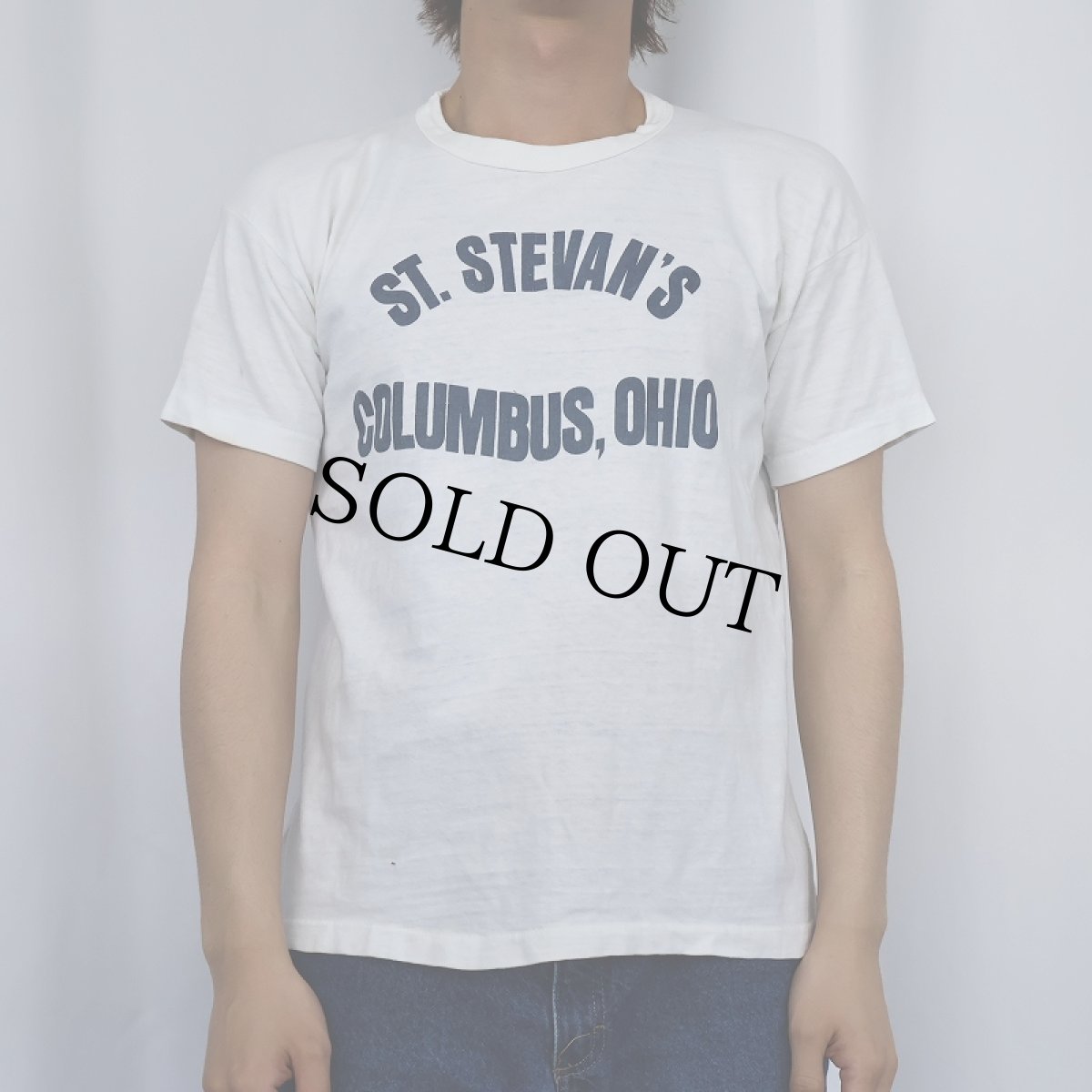 画像2: 70's USA製 "ST. STEVAN'S COLUMBUS, OHIO" プリントTシャツ L (2)