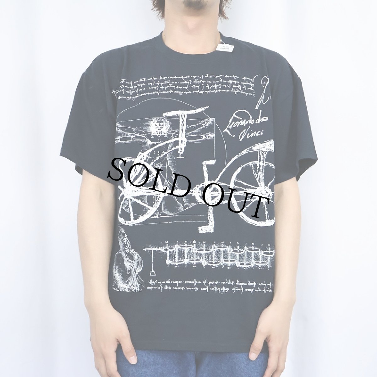 画像2: LEONARDO DA VINCI アートプリントTシャツ BLACK L (2)