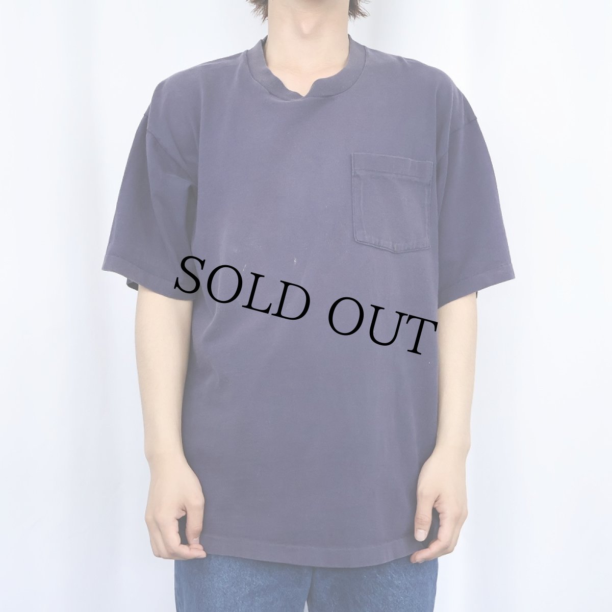 画像2: 90's HONORS USA製 無地 ポケットTシャツ NAVY L (2)