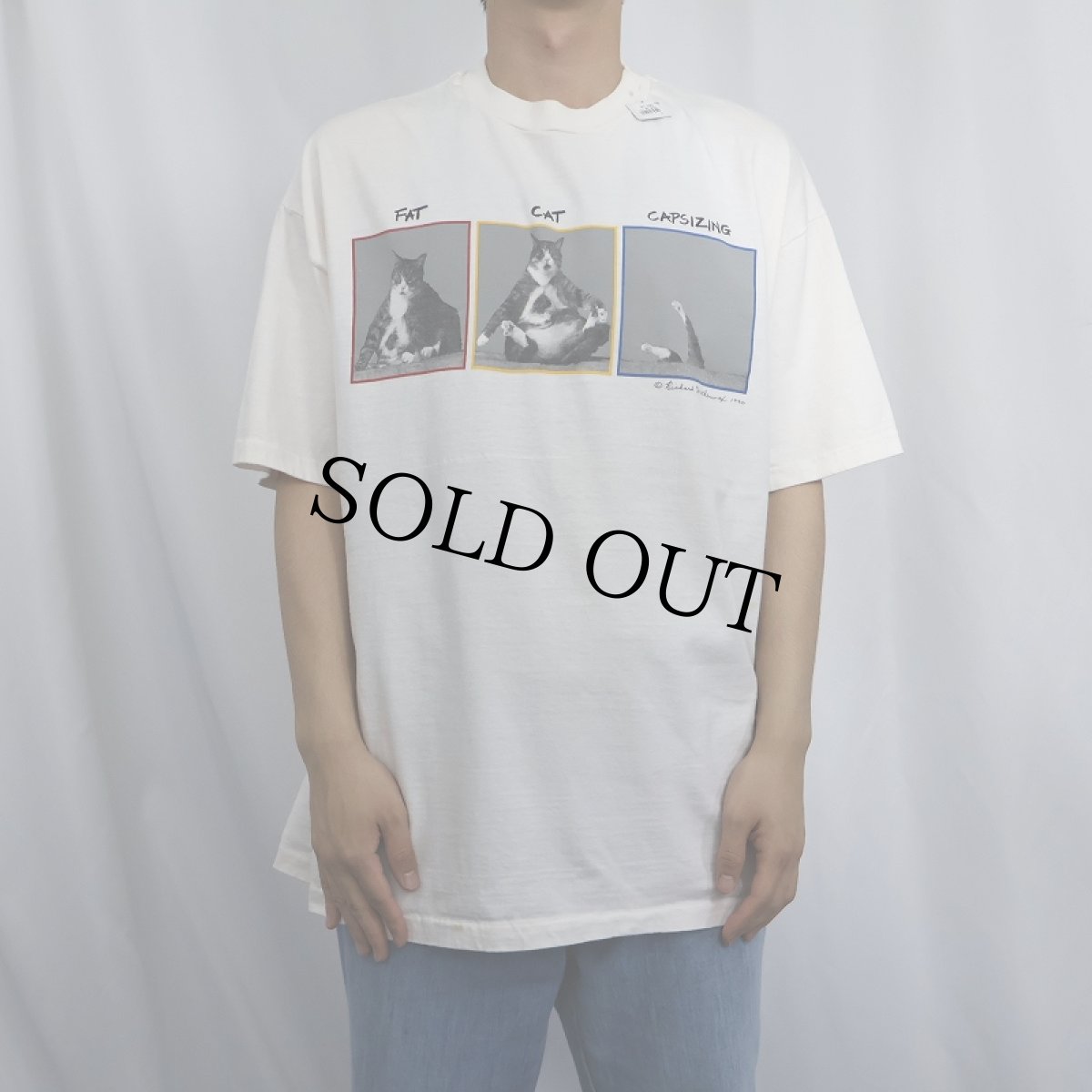 画像2: 90's Richard Watherwax USA製 "FAT CAT CAPSIZING" フォトグラファー プリントTシャツ XL (2)