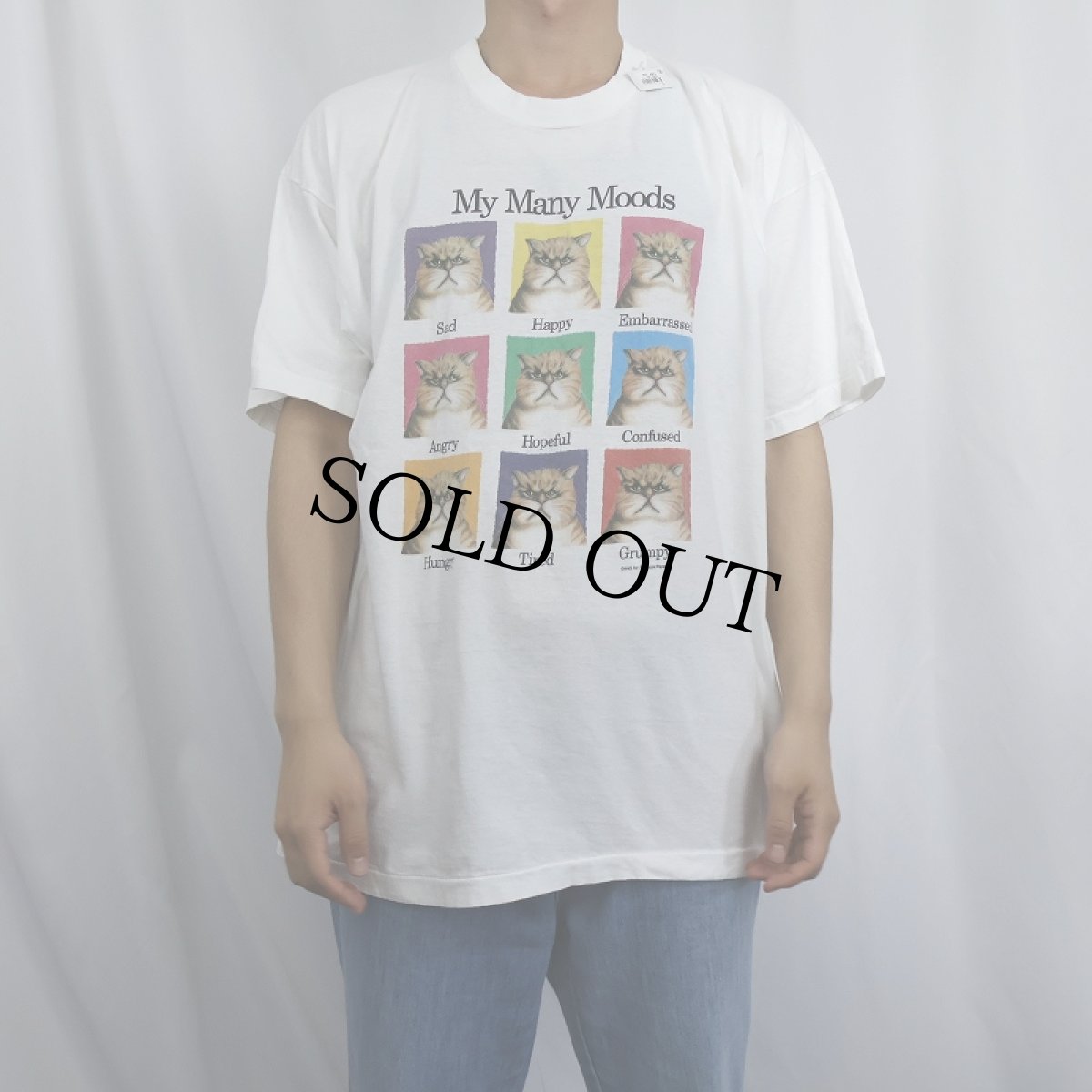 画像2: 80's USA製 My Many Moods ネコプリントTシャツ XL (2)