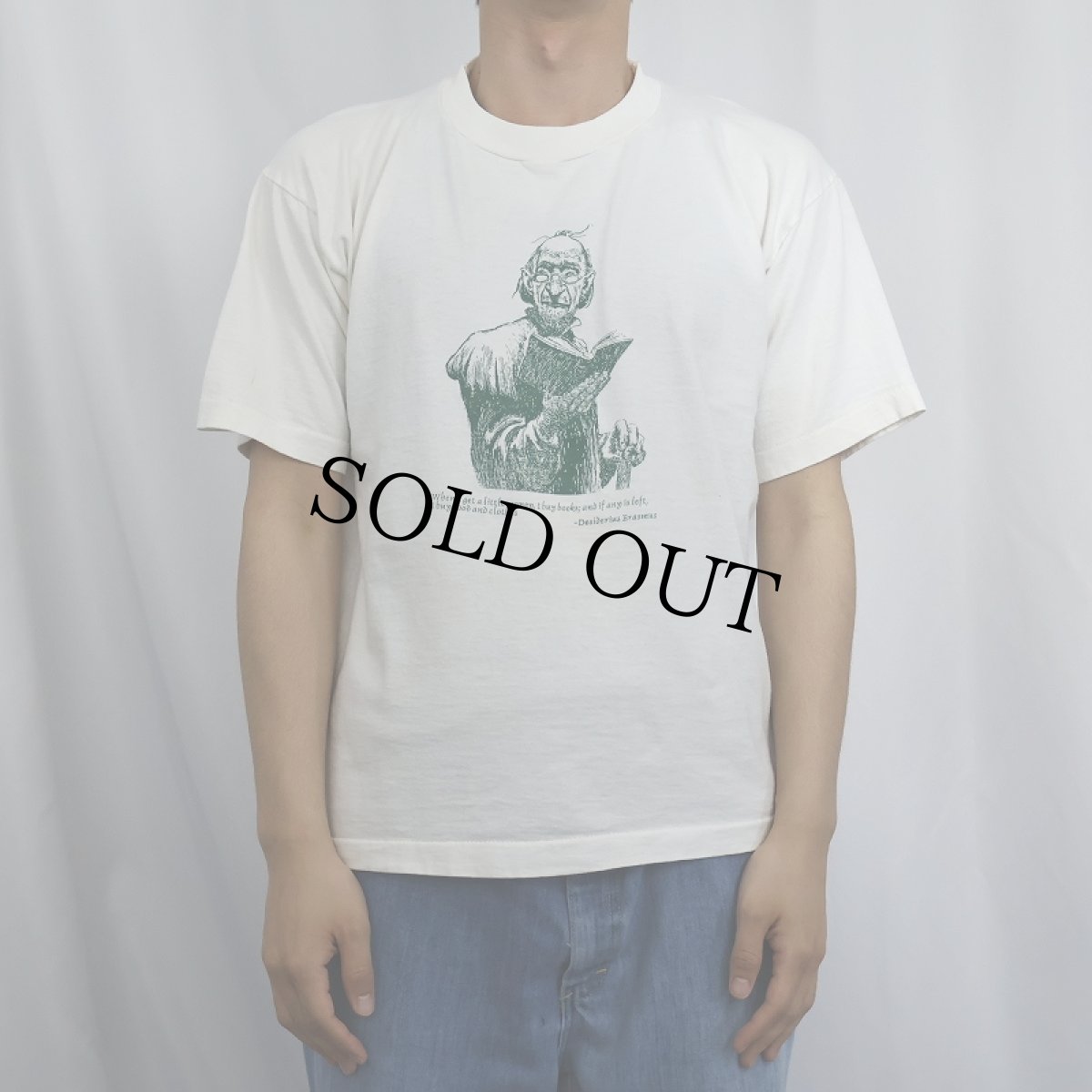 画像2: 90's Desiderius Erasmus USA製 哲学者 名言プリントTシャツ L (2)