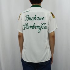 画像3: 60's King Louie TEN STRIKE "Buckroe Plumbring Co." チェーン刺繍 レーヨンボーリングシャツ M (3)