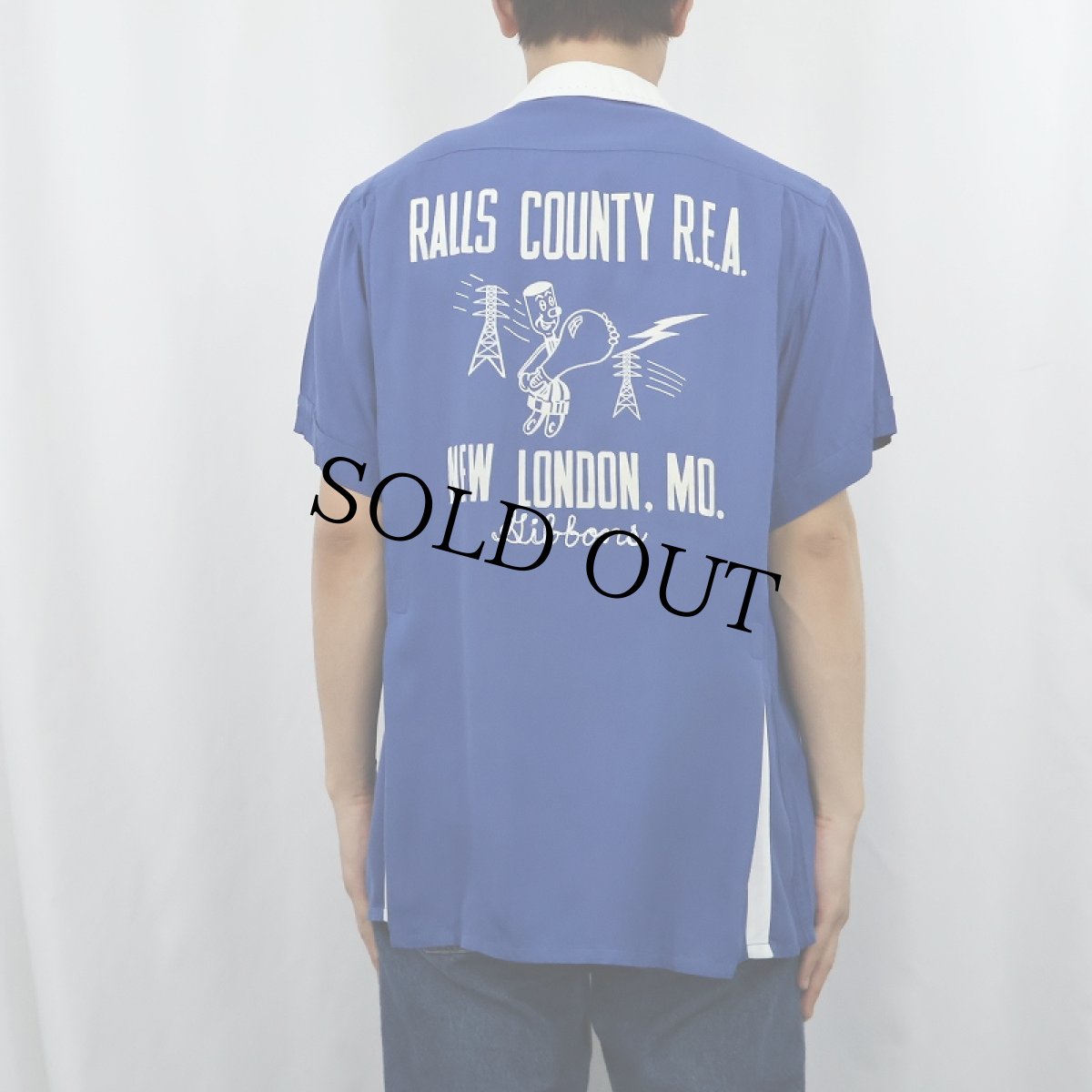 画像3: 60's NAT NAST "RALLS COUNTY R.E.A." フロッキープリント レーヨンボーリングシャツ (3)