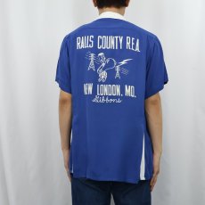画像3: 60's NAT NAST "RALLS COUNTY R.E.A." フロッキープリント レーヨンボーリングシャツ (3)