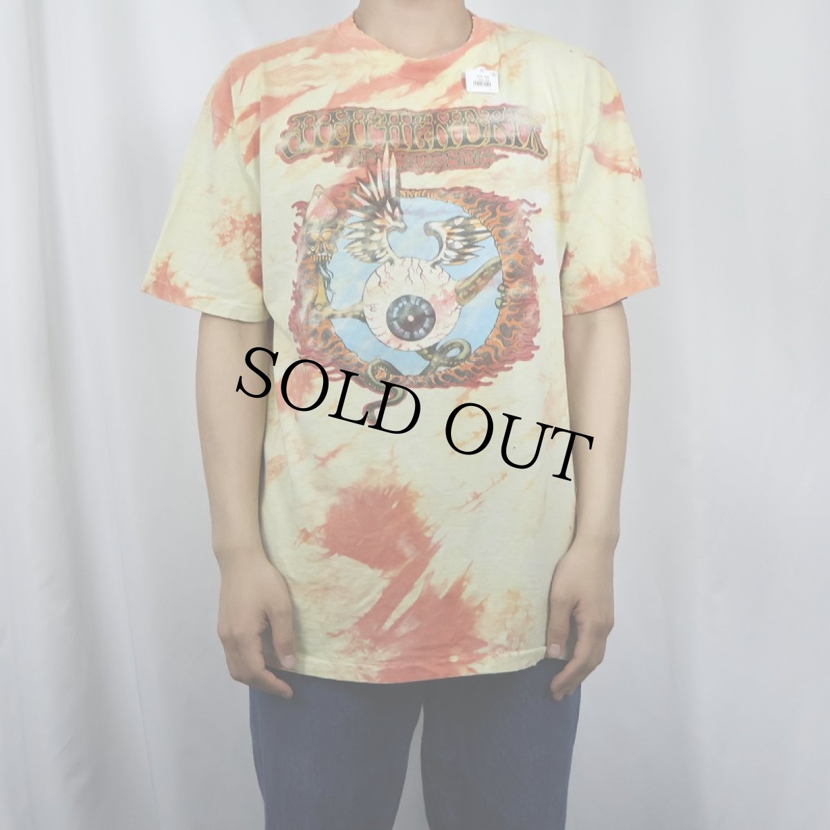 画像2: 80's Jimi Hendrix USA製 "flying eye ball" タイダイ染め ミュージシャン プリントTシャツ XL (2)