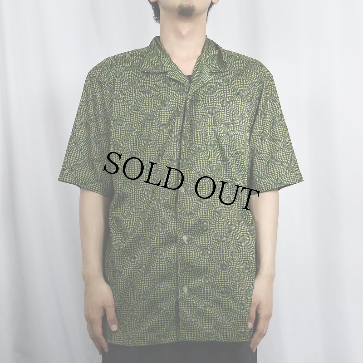 画像2: UNIONBAY ジオメトリック柄 ポリエステル オープンカラーシャツ S/M (2)