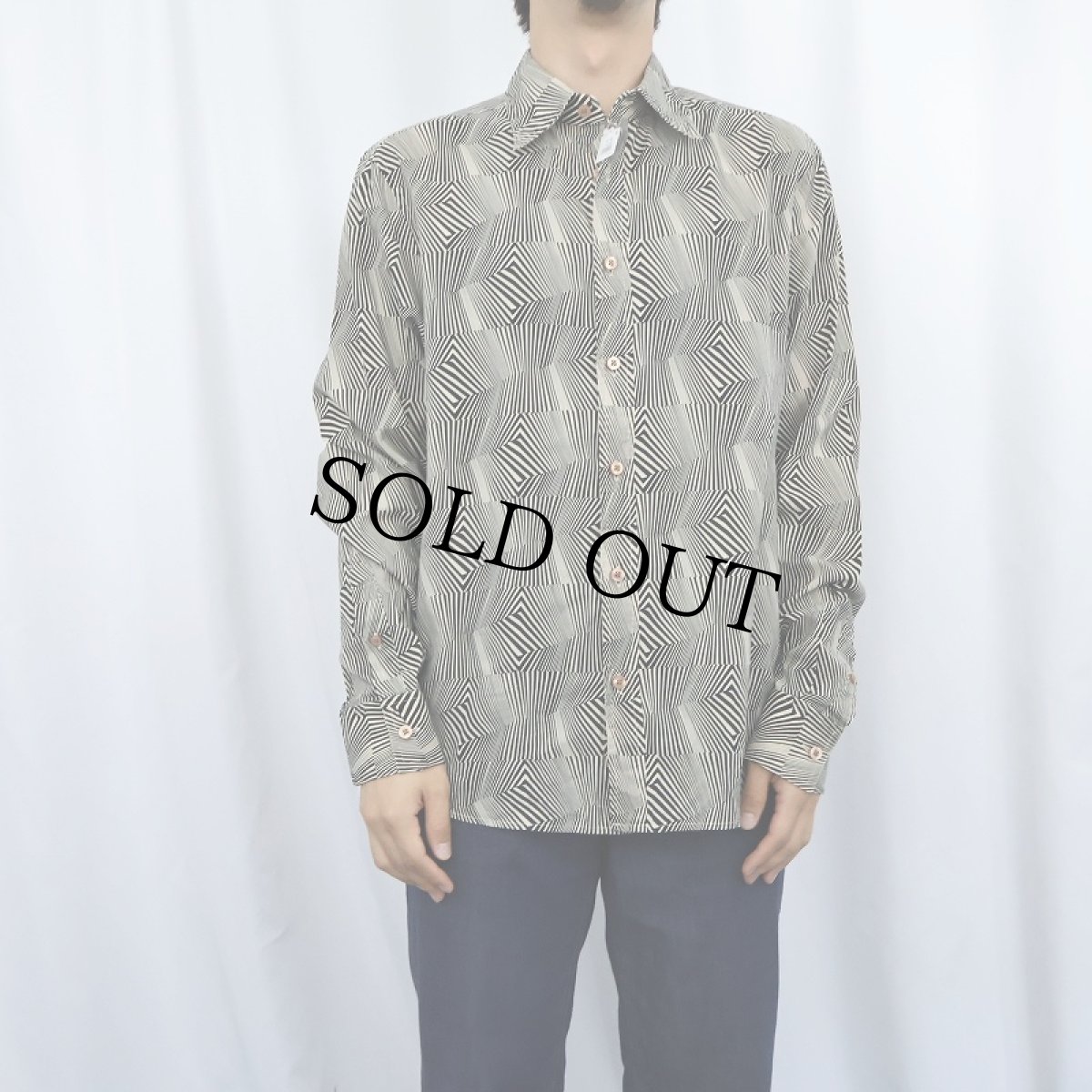 画像2: ARMANI EXCHANGE ジオメトリック柄 コットンシャツ M (2)