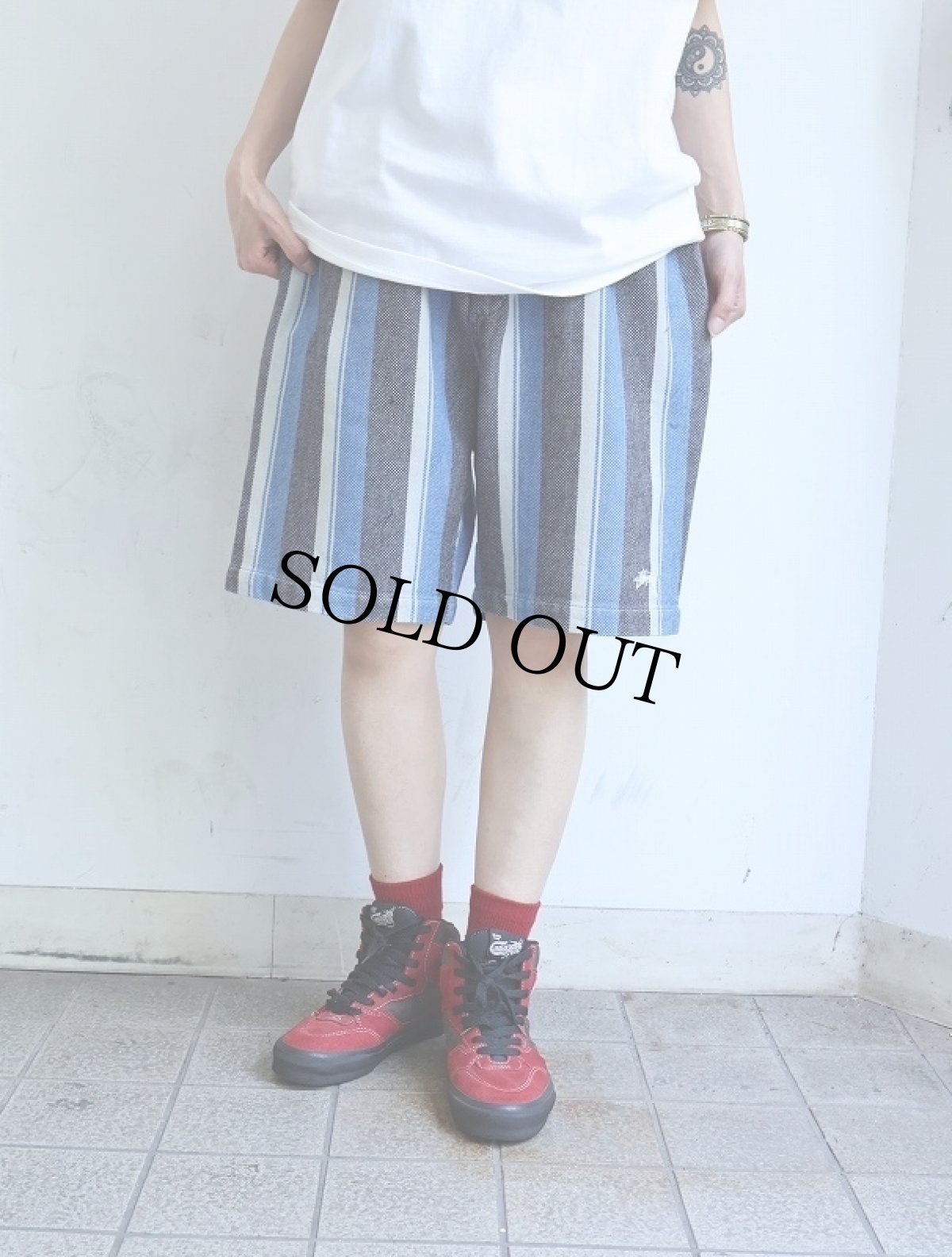 画像1: STUSSY ストライプ柄 コットンショーツ L (1)