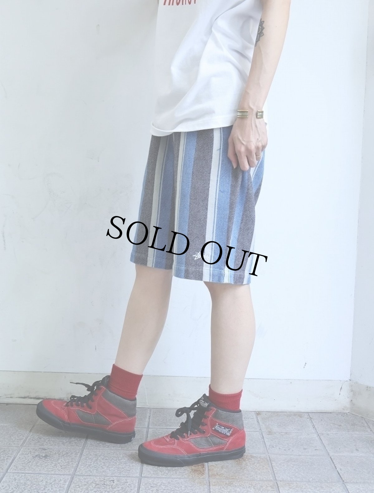 画像3: STUSSY ストライプ柄 コットンショーツ L (3)