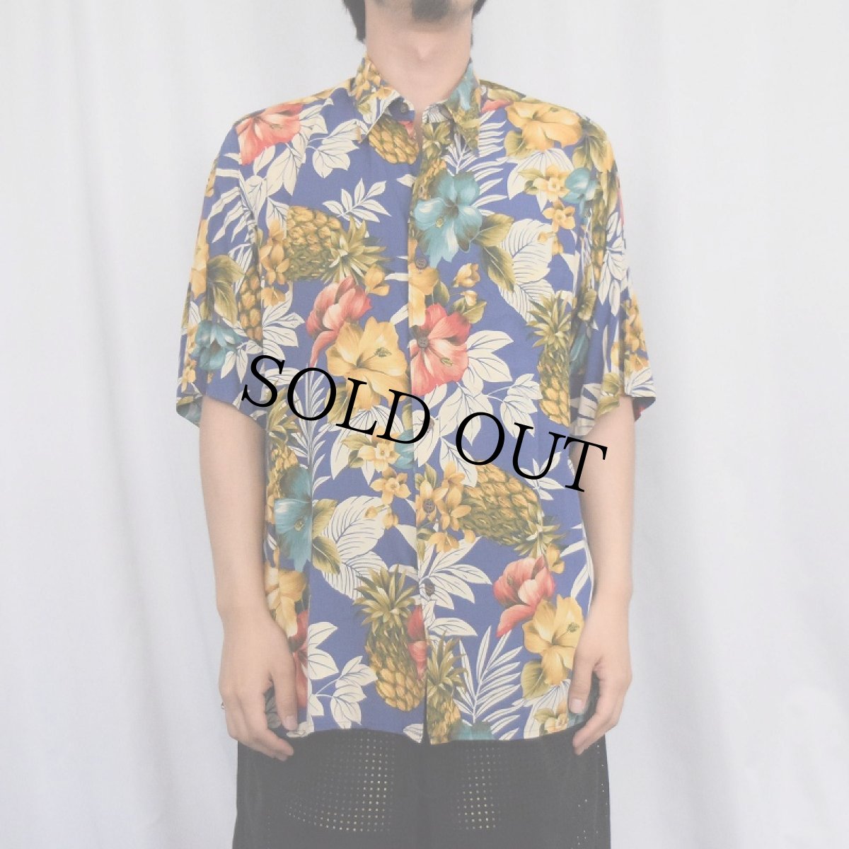 画像2: 80's reyn spooner ハイビスカス柄 レーヨンアロハシャツ M (2)