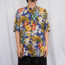画像2: 80's reyn spooner ハイビスカス柄 レーヨンアロハシャツ M (2)