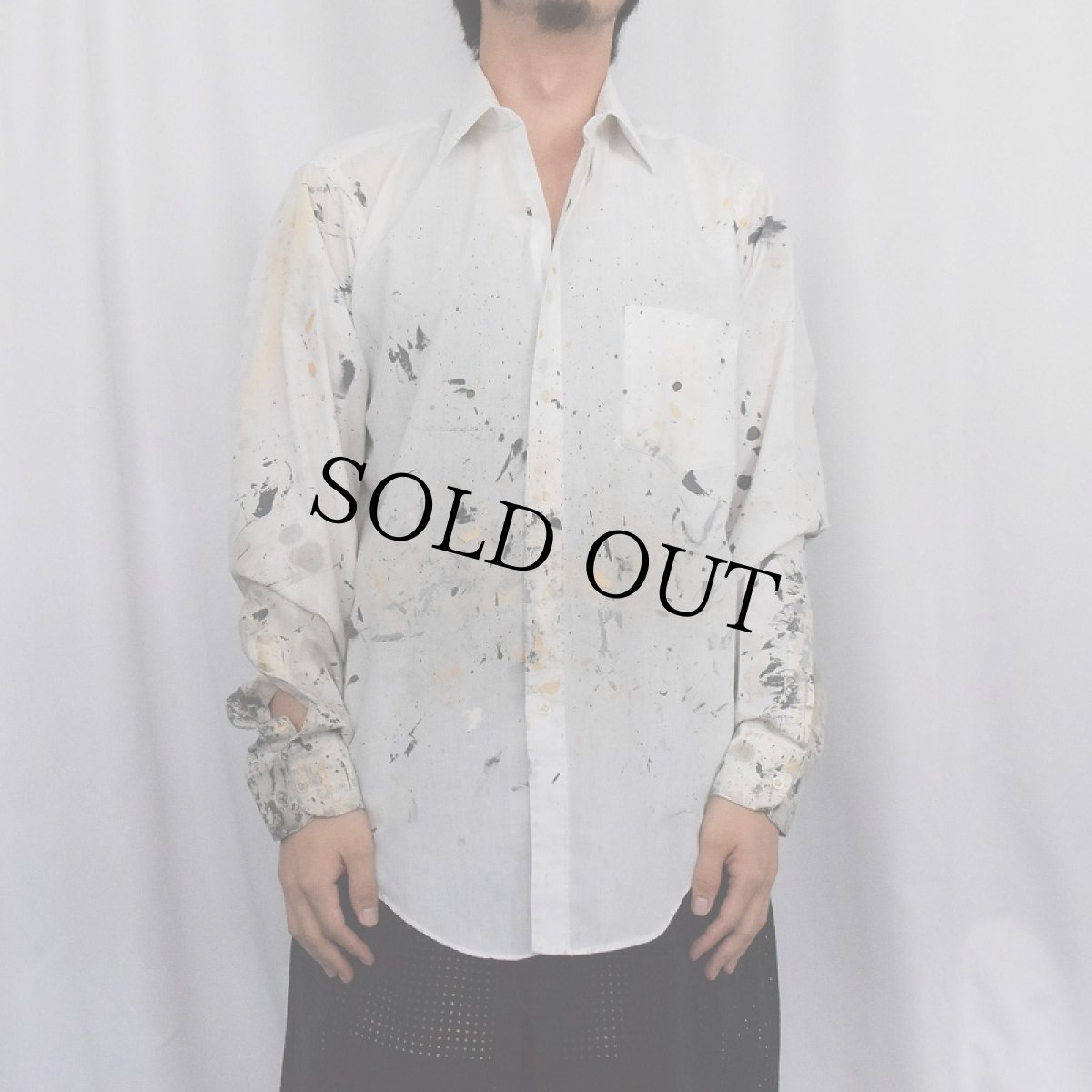 画像2: 80's VAN HEUSEN ペンキペイント コットンポリシャツ 15 1/2-34/35 (2)