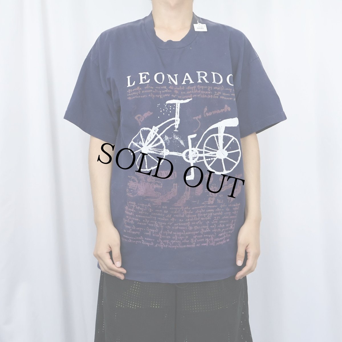 画像2: 90's LEONARDO DA VINCI アートプリントTシャツ NAVY (2)