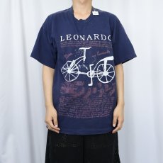 画像2: 90's LEONARDO DA VINCI アートプリントTシャツ NAVY (2)