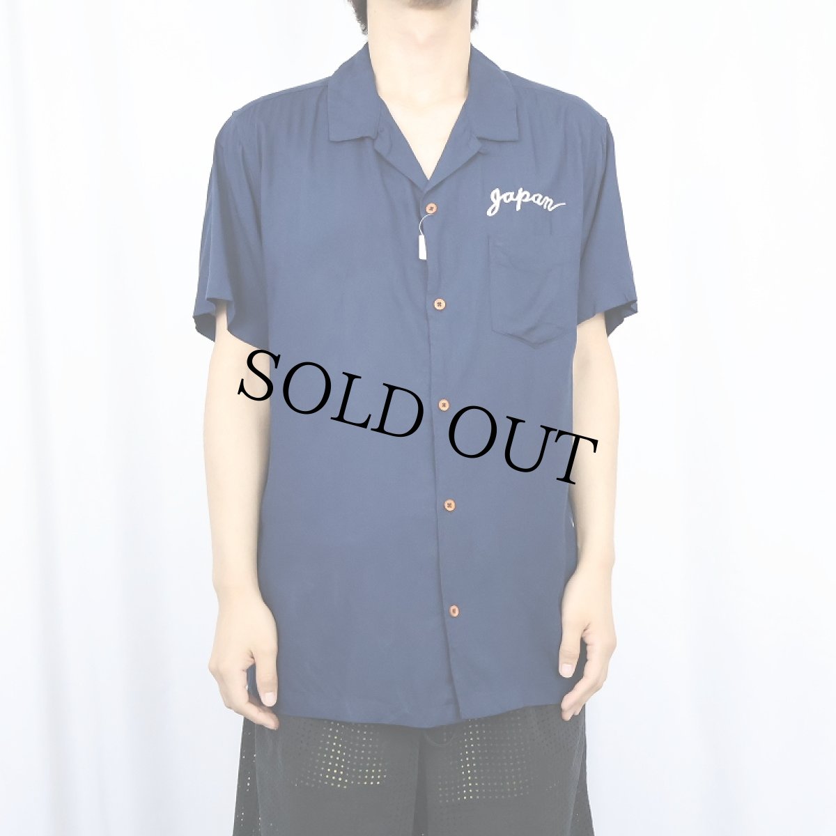 画像3: "Japan" スーベニア刺繍 レーヨンオープンカラーシャツ L (3)