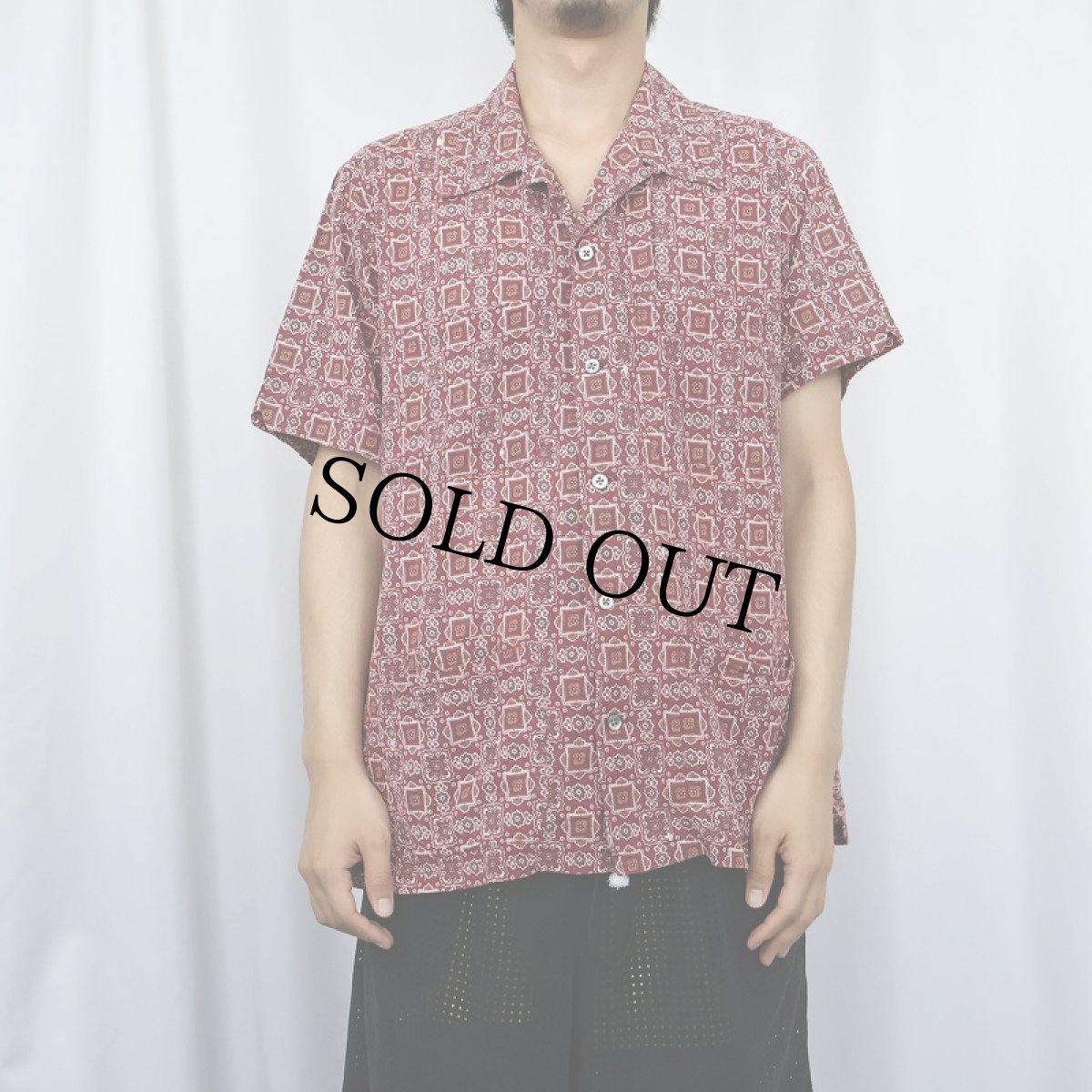 画像2: Battenwear USA製 総柄 コットンオープンカラーシャツ L (2)