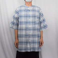 画像2: Calvin Klein チェック柄 バンドカラー コットンシャツ XL (2)