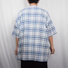 画像3: Calvin Klein チェック柄 バンドカラー コットンシャツ XL (3)