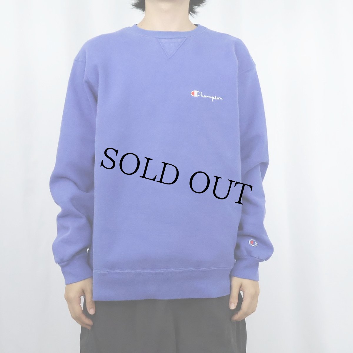 画像2: 80〜90's Champion USA製 青刺繍タグ 中期 前Vロゴ刺繍スウェット XL (2)