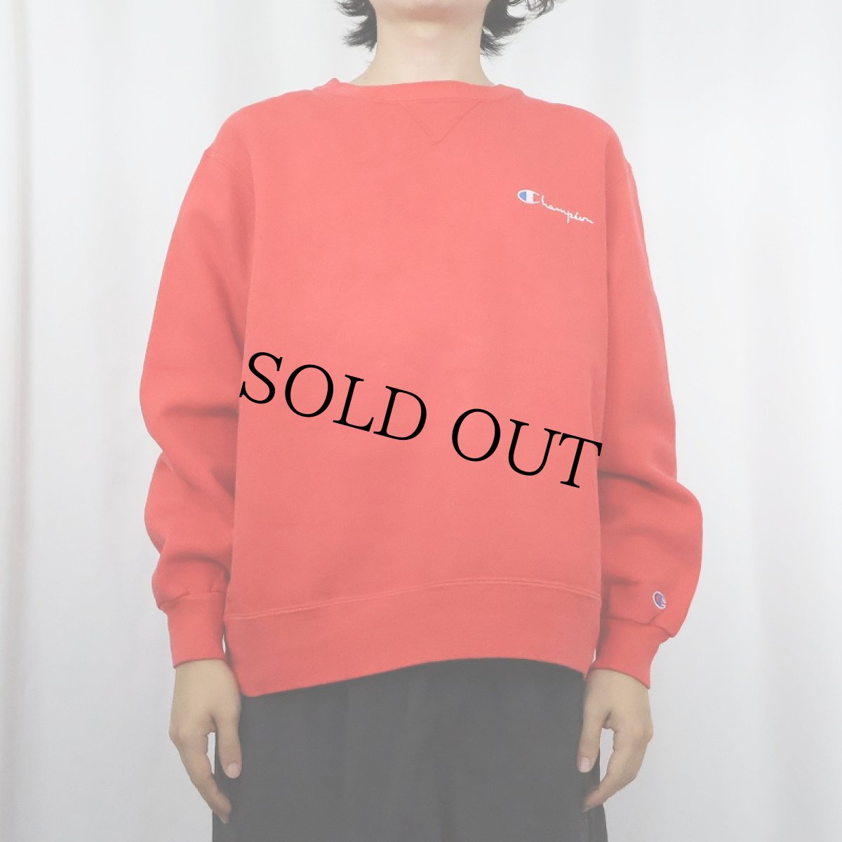 画像2: 80〜90's Champion USA製 青刺繍タグ 中期 前Vロゴ刺繍スウェット L (2)