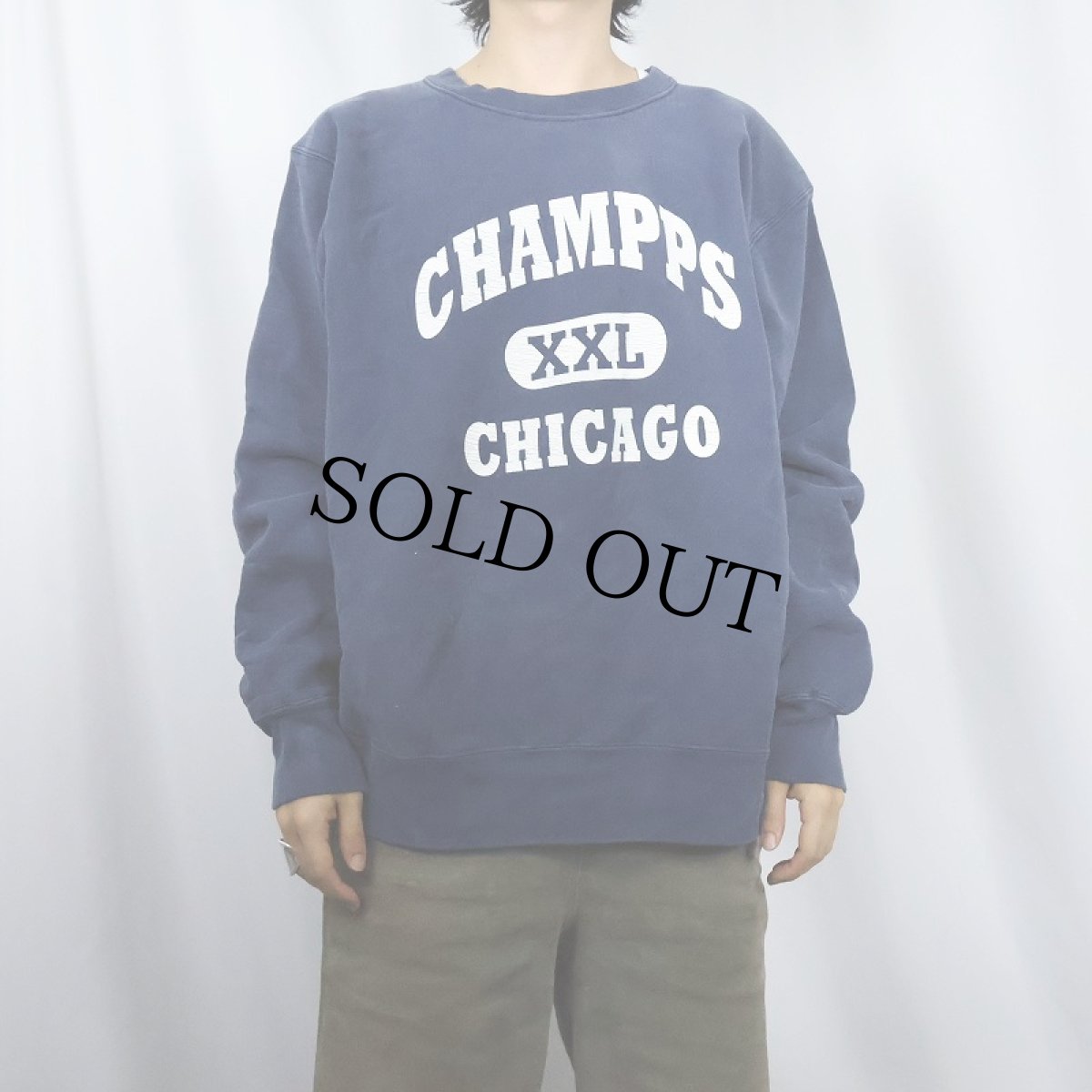 画像2: 90's cotton exchange USA製 REVERSE WEAVE TYPE プリントスウェット NAVY XL (2)