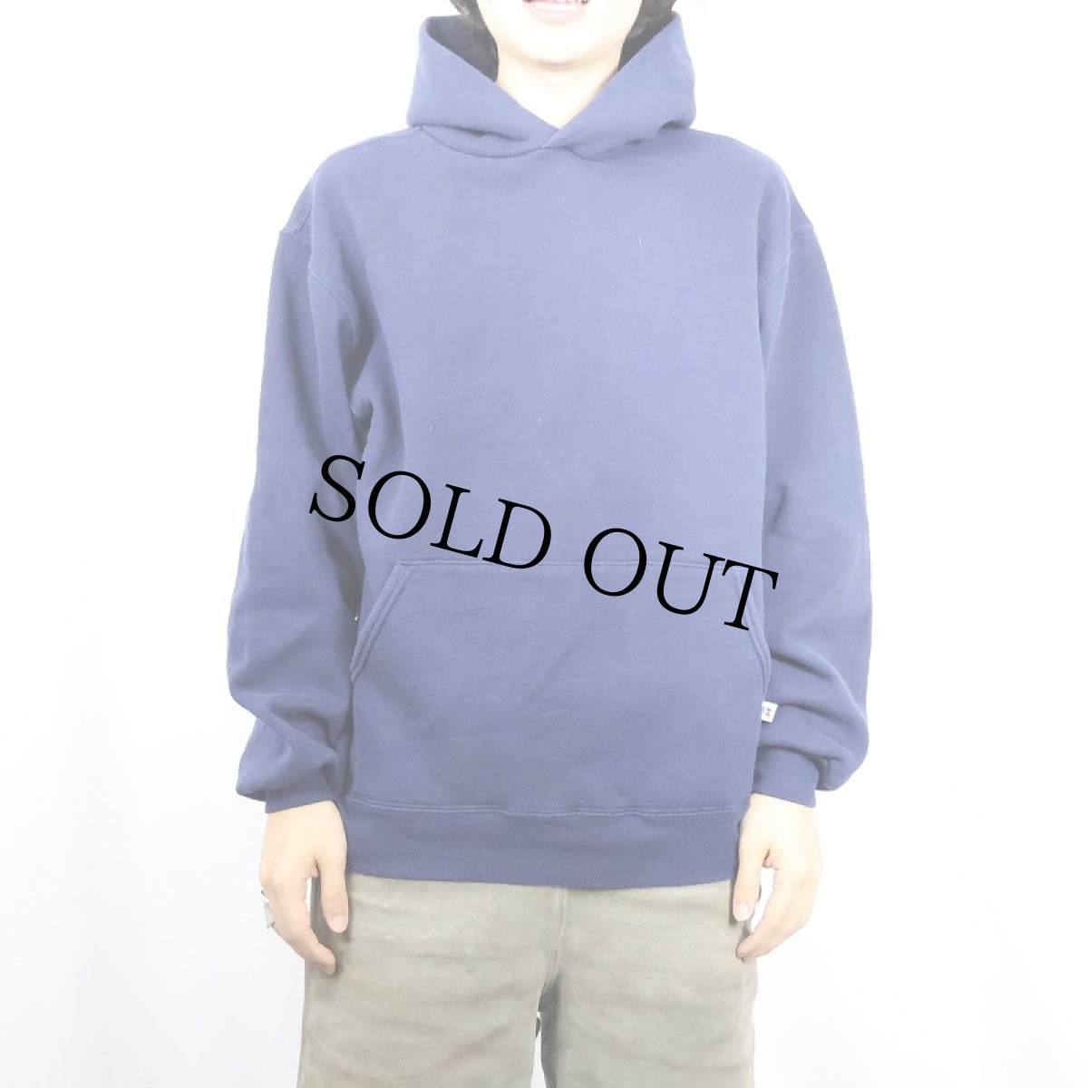 画像2: 90's RUSSELL ATHLETIC USA製 無地スウェットフーディー NAVY L (2)