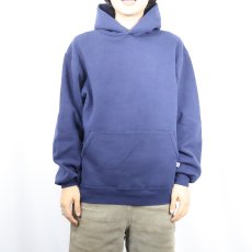 画像2: 90's RUSSELL ATHLETIC USA製 無地スウェットフーディー NAVY L (2)