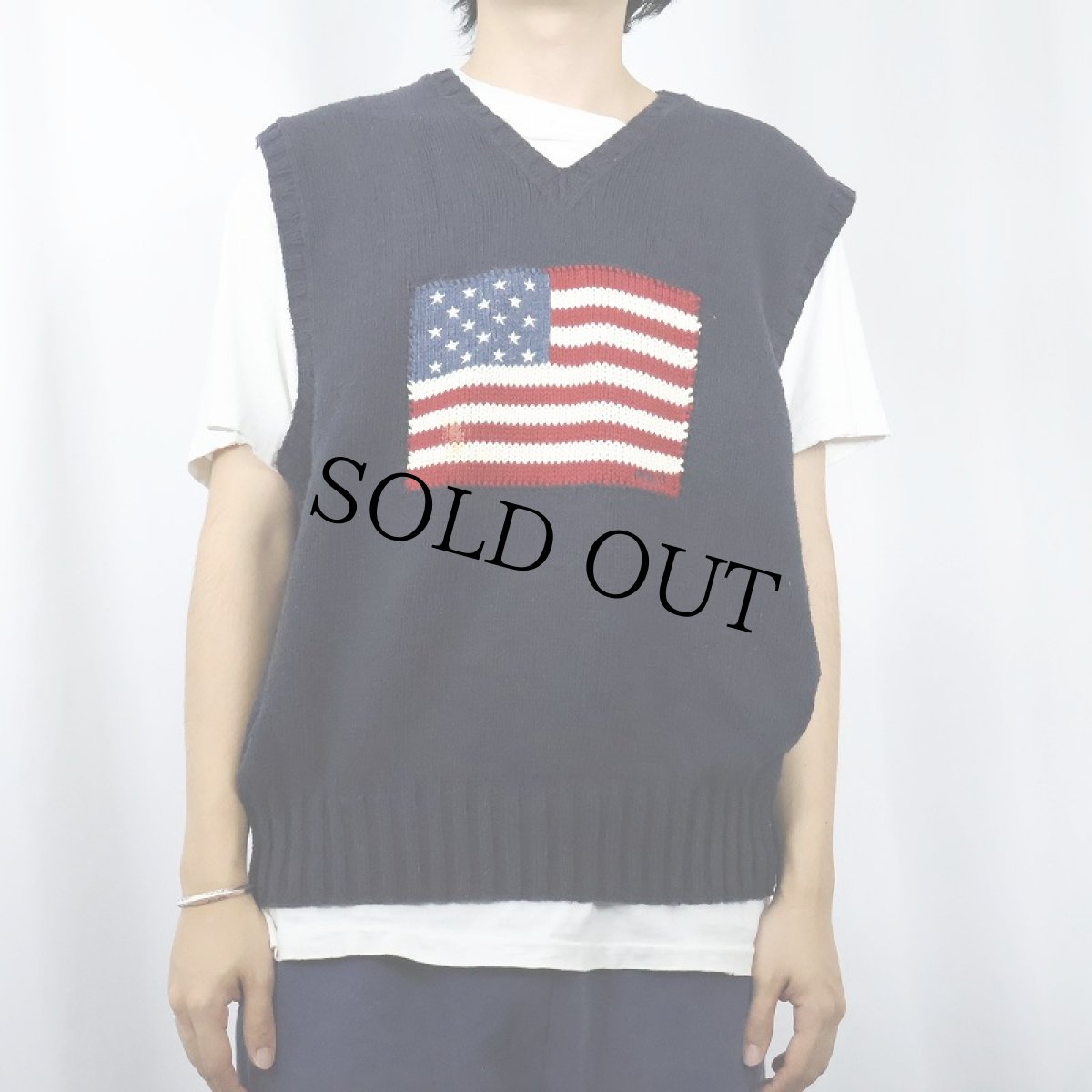 画像5: POLO Ralph Lauren 星条旗柄 コットンニットベスト NAVY XL (5)