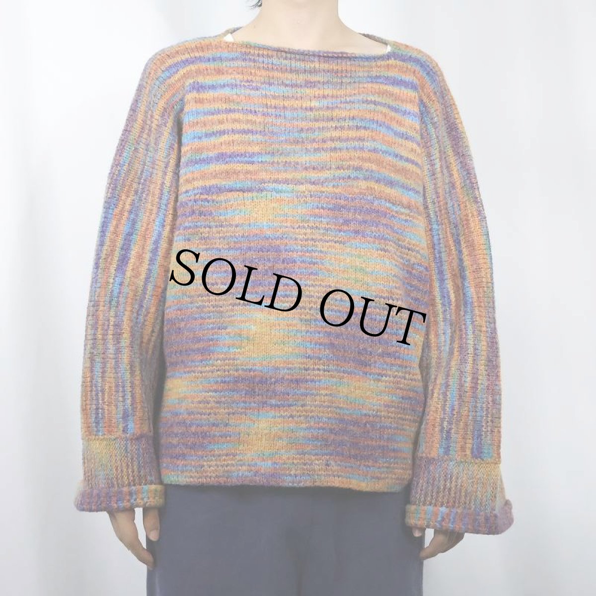 画像2: マルチボーダー柄 シャギーニットセーター (2)