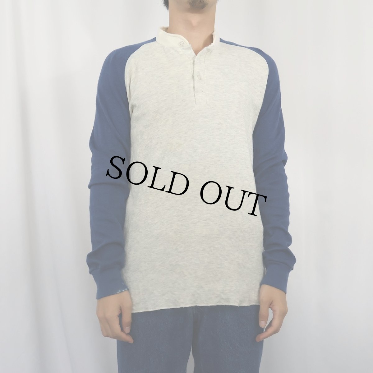 画像2: 80's duofold ヘンリーネック 2PLYラグランカットソー M (2)