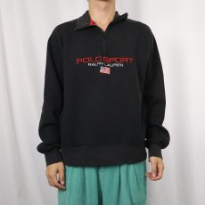 画像2: 90's Ralpha Lauren POLO SPORT ロゴ刺繍 ハーフジップ ハイネックスウェット BLACK M (2)