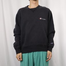 画像2: 80〜90's Champion USA製 青刺繍タグ中期 ロゴ刺繍 前Vスウェット BLACK L (2)
