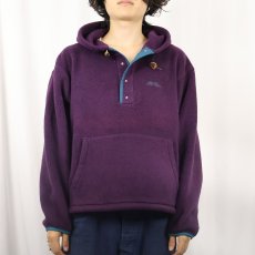 画像2: 80's L.L.Bean USA製 筆記体ロゴ刺繍 ハーフスナップフリースフーディー (2)