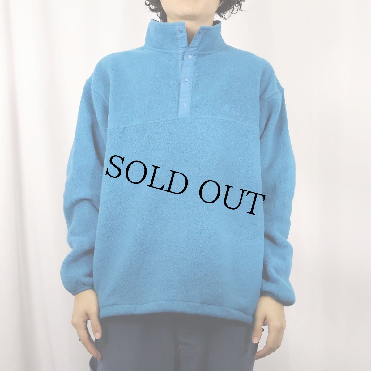 画像2: 80's L.L.Bean USA製 筆記体ロゴ刺繍 ハーフスナップフリースジャケット L (2)