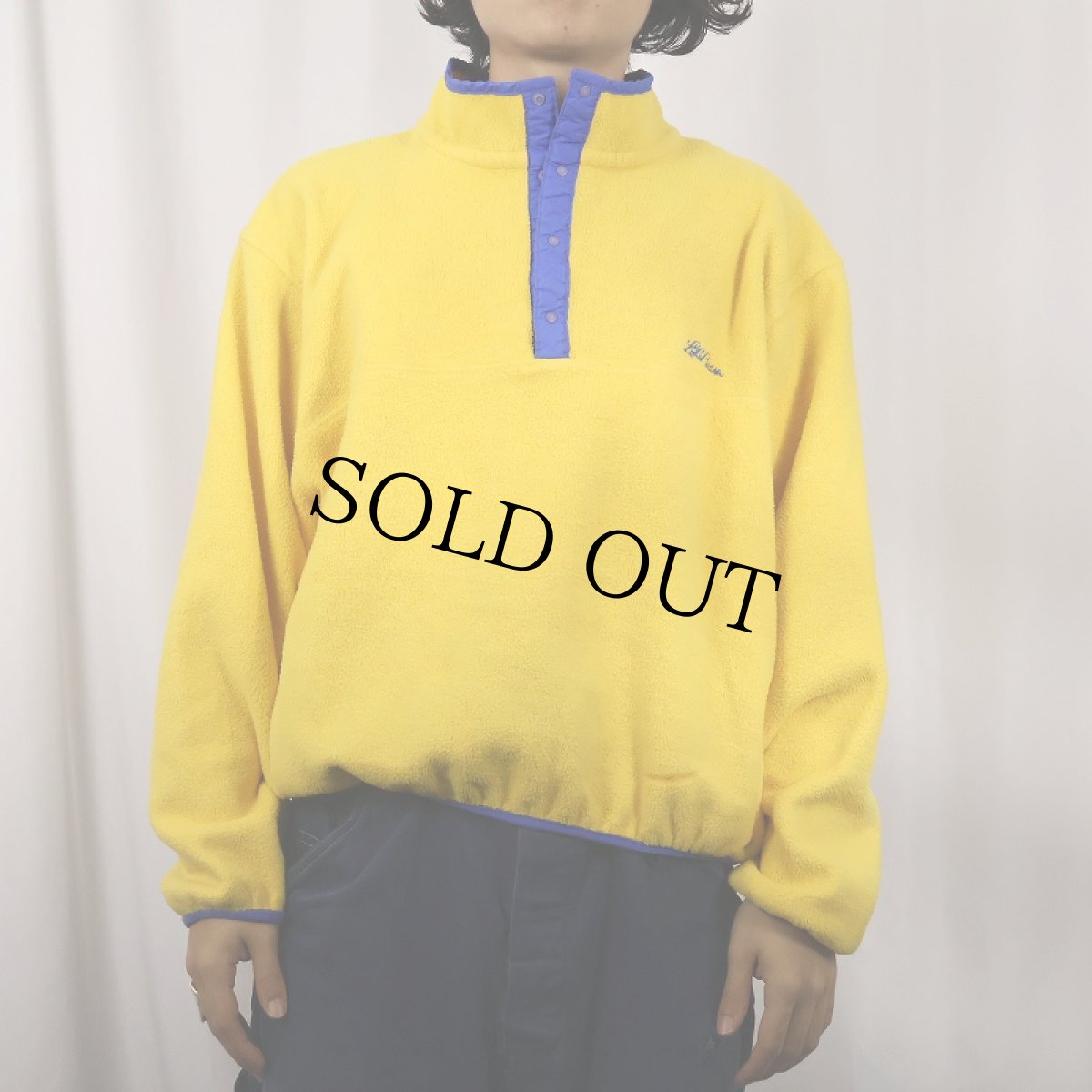 画像2: 80's L.L.Bean USA製 筆記体ロゴ刺繍 ハーフスナップフリースジャケット L (2)