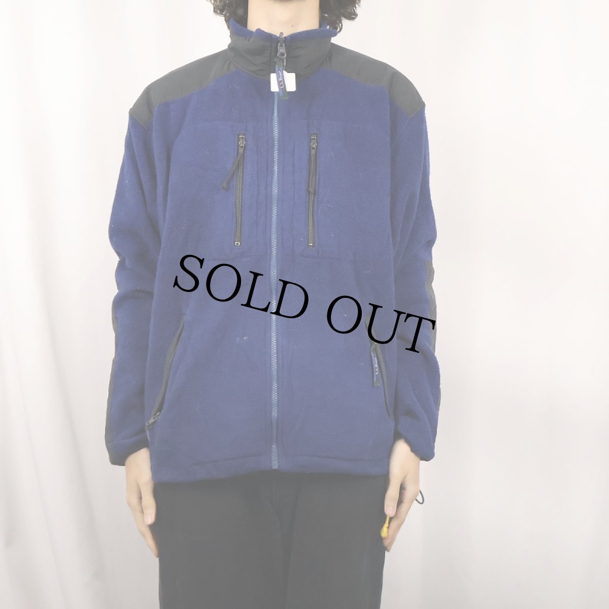 画像2: 90's L.L.Bean ナイロン切り替え フリースジャケット NAVY (2)