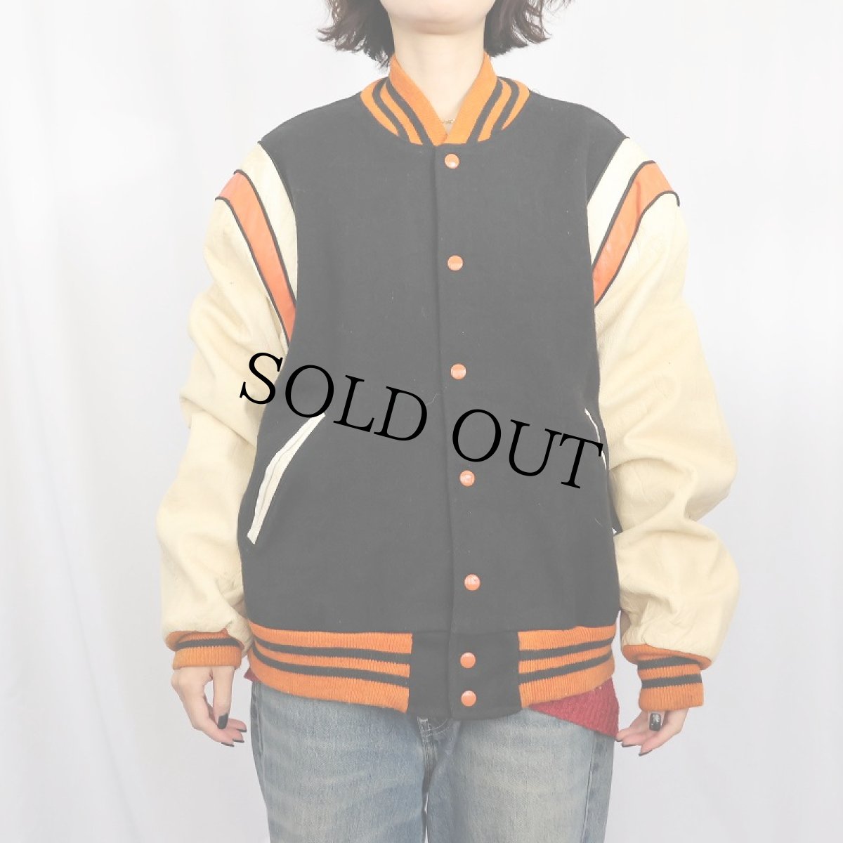 画像2: 80〜90's Reed レザー×メルトンウール スタジャン BLACK SIZE48 (2)