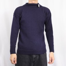画像2: VINTAGE ウール ガンジーニットセーター NAVY (2)